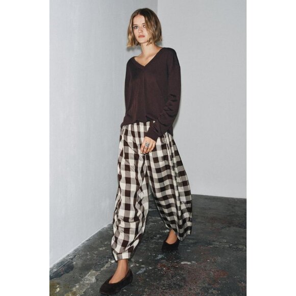 ZARA ZW COLLECTION GINGHAM CHECK TROUSERS - Picture 2 of 9